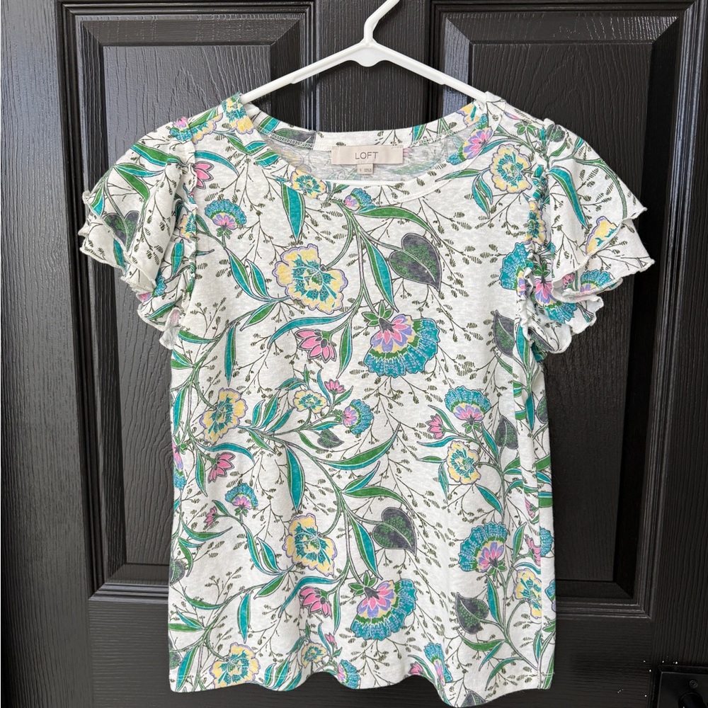 LOFT Botanical Print Tee with Green and Yellow Accents